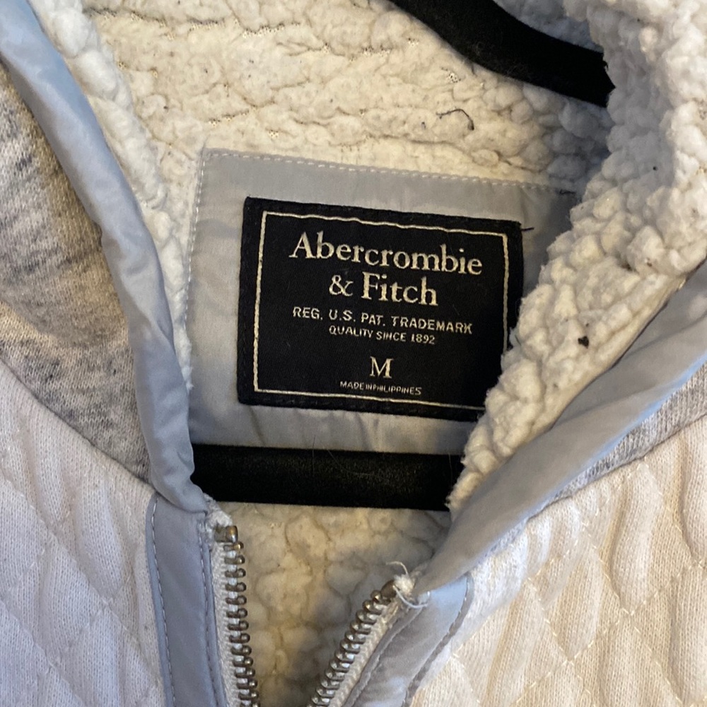 Abercrombie white and gray zip up hoodie, size medium